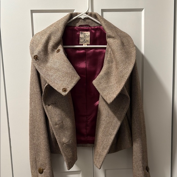 Tulle Brown Blazer with Structured Collar Size S - Picture 4 of 6